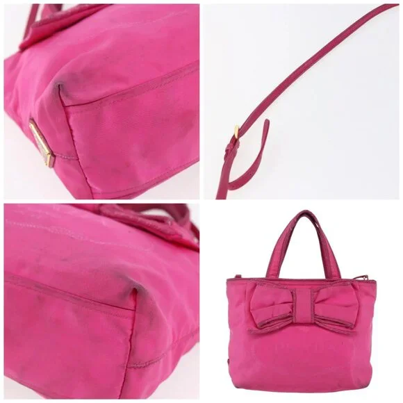 PRADA Hand Bag Nylon 2way Pink Gold Auth